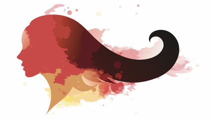 Vibrant abstract portrait of woman with flowing hair and colorful watercolor background