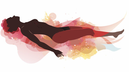 Ethereal woman floating on soft colorful abstract background