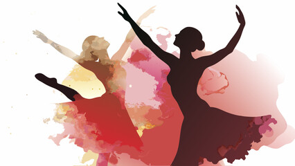 Dancers in motion abstract composition with colorful background and silhouettes