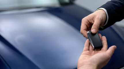 Car Agent Handing Over Car Key To Client During Vehicle Purchase Car Key Handover