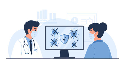 Healthcare professional discussing virus protection strategies with patient for health education and safety promotion