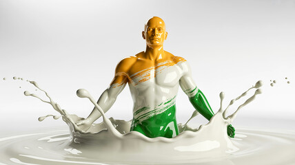 Human Figure Created from Flowing Milk, Dressed in the Sacred Saffron, White, and Green of the Indian National Flag