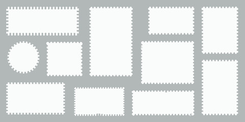 Obraz premium a collection of various blank white postage stamps with decorative borders
