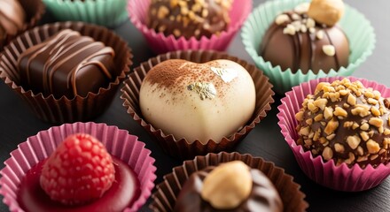 Assorted chocolate truffles in paper cups