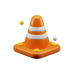 3D Render of Orange Traffic Cone with Yellow and White Balls