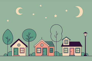 Flat Design Suburban Neighborhood Illustration Vector Art