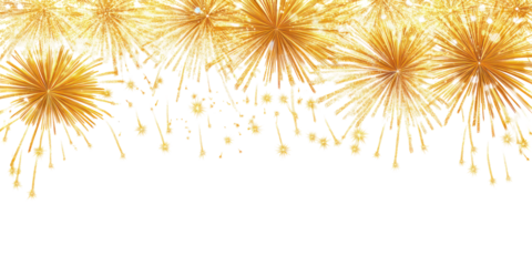 Golden fireworks explosion isolated on transparent background