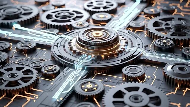 Mechanical Gears Interconnected with Circuitry.