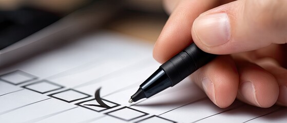 Working on a checklist with a black marker while checking off tasks against a white background during a close-up session