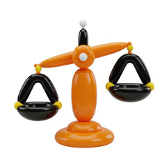 3D Orange Balance Scale with Black Bowls on Transparent Background