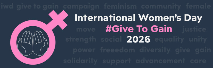 Obraz premium Vector banner for the celebration of International Women’s Day 2026,#Givetogain campaign, March 8. 