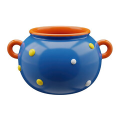 Colorful Ceramic Pot with Orange Handles and Yellow Dots
