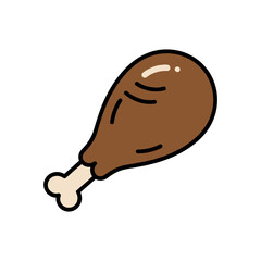 Obraz premium Flat chicken leg illustration with highlights, cartoon food vector isolated on white background.