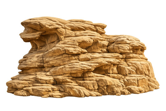 Sediment eroded rock formation displaying natural layered texture standing on transparent background