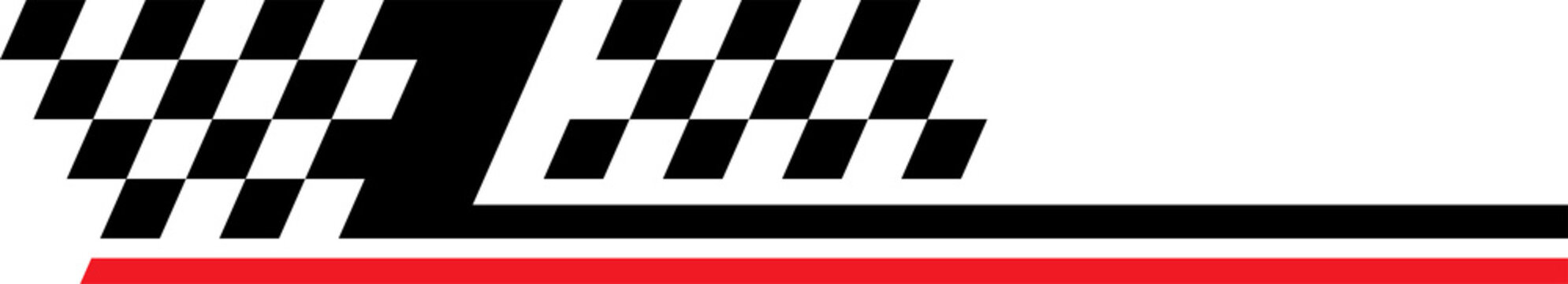 Minimal racing stripe divider with checkered flag pattern, black and red speed line design for motorsport branding, banner accents, PNG with transparent background