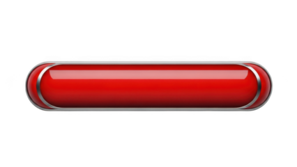 Red glossy button with metallic silver frame isolated on transparent background