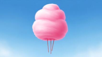 A whimsical pink cotton candy floating in the sky