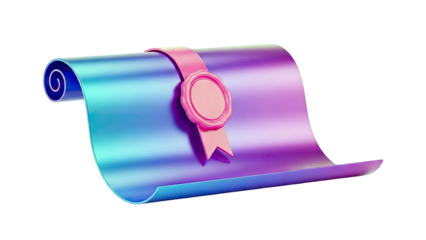 3D Render of a Rolled Diploma with Pink Seal and Ribbon
