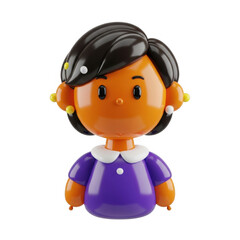 Vibrant Cartoon Girl Doll with Orange Hair and Purple Dress