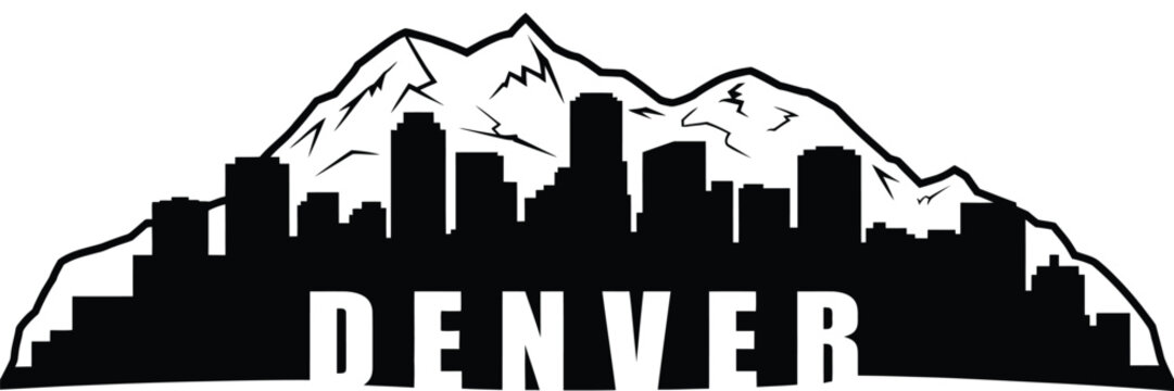 Denver Colorado skyline with mountain and the word Denver, isolated vector illustration for rank titles, city branding, tourism promotion, travel posters, local business identity, and professional 
