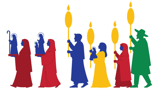 Vibrant procession of colorful figures mexican culture Vector