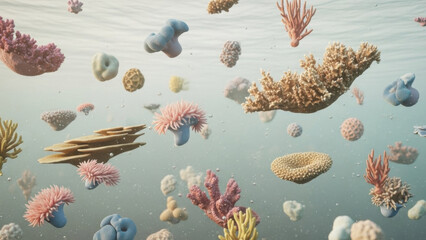 Underwater coral diversity: A mesmerizing underwater scene unfolds, showcasing a vibrant array of diverse coral formations in a tranquil, aquatic environment.