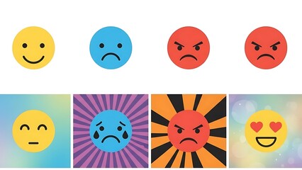 Fototapeta premium Vibrant emoticon faces expressing various emotions and reactions