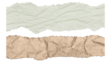 Crumpled paper strips in beige and brown isolated on transparent background