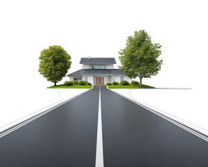 Straight Road Leading to a Modern Home, Clear Path to Success Concept