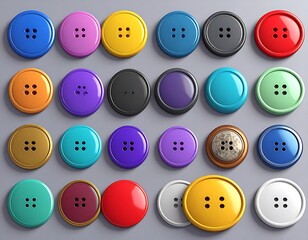 Fototapeta premium A grid showcases various colorful sewing accessories with button designs. They exhibit different hues and textures