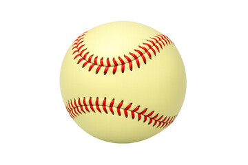 Softball with red seams, yellow ball for sports, game, athletics, competition, and team play on transparent background