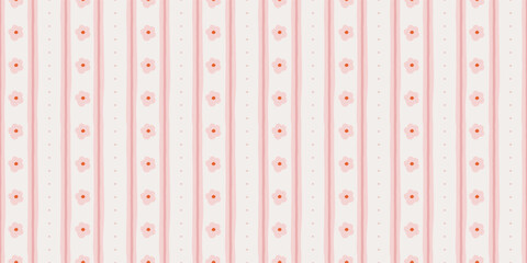 Seamless pattern with cute hand drawn pink flowers on a white background. Decorative wrapping paper and textile backgrounds