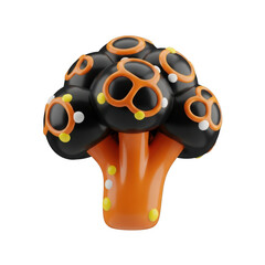 Abstract Black and Orange Mushroom with Yellow Dots on Stem
