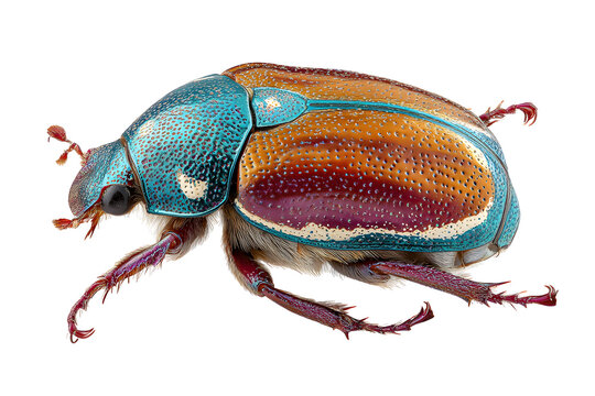 Iridescent May Beetle Insect Isolated on White Background, Macro Photography