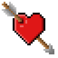 Fototapeta premium Pixel Art Red Heart Pierced by Arrow