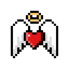 Fototapeta premium Pixel Art Heart with Angel Wings and Halo