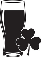 Black silhouette of a pint of dark beer with a shamrock