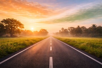 Open Road Journey Under Tricolor Sunrise Sky In India