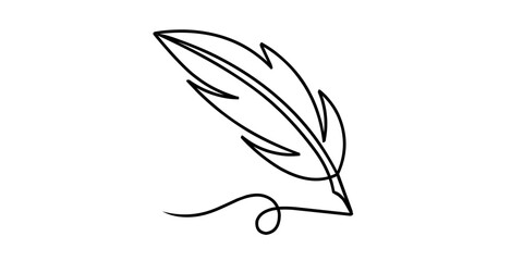 Continuous line drawing feather.  Single line drawing a feather a quill writing © Nowar Abizar