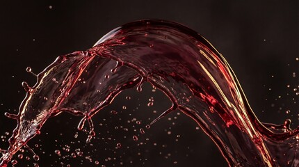 Dynamic red liquid splash with droplets frozen in motion. Dark, moody background creates a striking contrast.