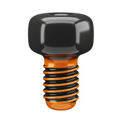 Closeup of a black and orange screw on a white background