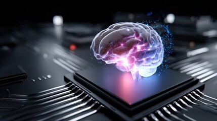 Artificial Intelligence Brain on Microchip in Futuristic Circuit Board