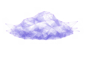 Cloud computing emblem displaying a low poly digital network with glowing points and connecting lines. Transparent background