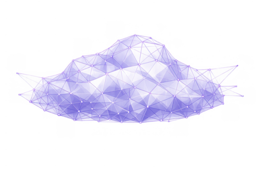 Cloud computing emblem displaying a low poly digital network with glowing points and connecting lines. Transparent background - Powered by Adobe