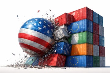 US Trade Impact Sphere Crashing Into European Containers