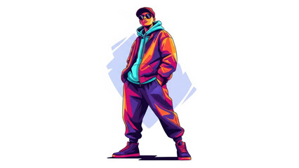 Fototapeta premium Person standing in colorful urban streetwear outfit