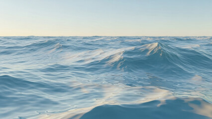 Ocean Waves: Serene ocean waves roll gently across the surface under a clear sky, inviting a sense of peace and tranquility.