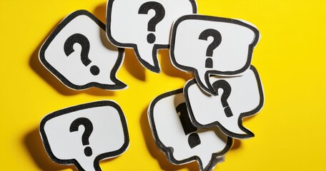 The Question Mark Speech Bubbles on Yellow Background Symbolizing Curiosity and Confusion