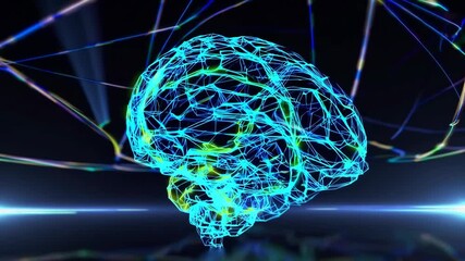 A digital representation of a brain illustrated with vibrant neon lines forming a neural network against a dark background. the image symbolizes advanced technology and ai development, innovation in n - Powered by Adobe