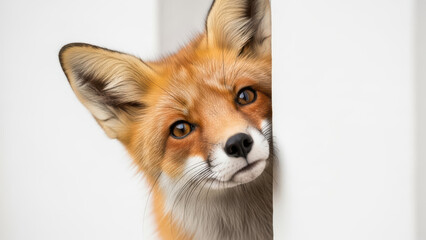 Obraz premium Fox Peeking Out From Behind a Window Frame